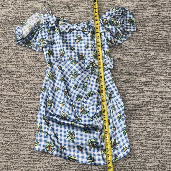 New ALESSANDRA RICH Off-Shoulder Floral Dress Medium Blue Gingham IT40/Small - Picture 11 of 16